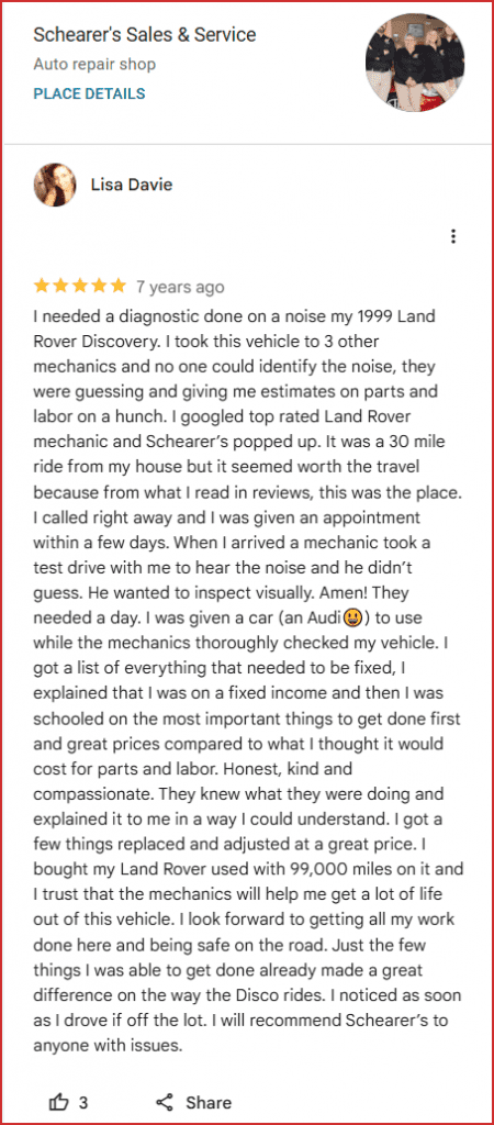 Review of Schearer's Sales & Service By Lisa Davie